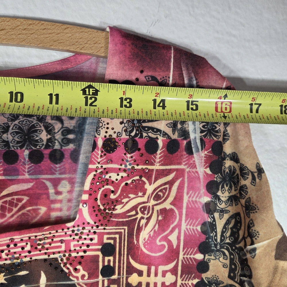 Chicos Tee Shirt Womens Size 3 Rinestones Lotus Print Square Neck - Picture 15 of 16